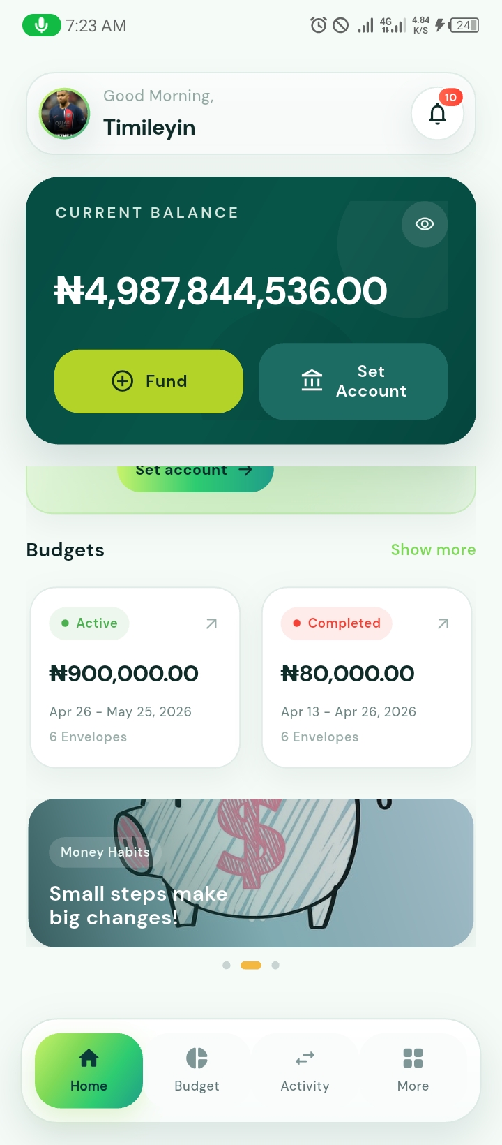 wisemonie app home dashboard